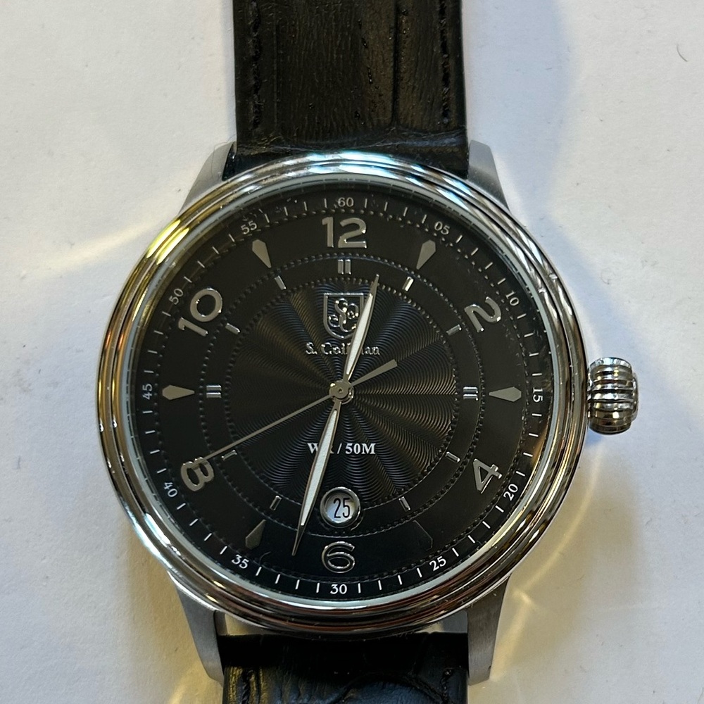 S Coifman Watch With 44mm Blsck Face & Black Leather Band
